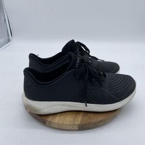 Crocs LiteRide Sneaker Shoes Womens 9 Black White Comfort Perforated Lace Up